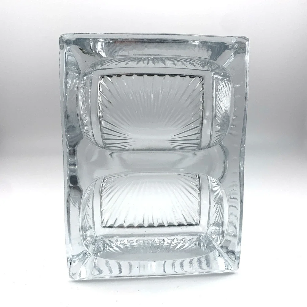 Antique Double Open Salt Cellar Starburst Pattern Heavy Pressed Glass Vintage‎